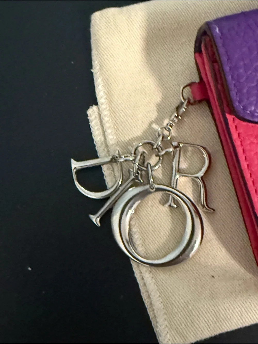 Dior Colorblock Purple & Pink Leather wallet with Dior Charm! Full inclusion!